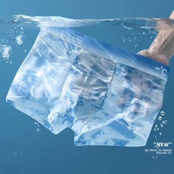 1Pcs Boxer Shorts Men's Ice Silk Underwear Male Underpants Breathable Sexy Thin Panties U Convex Lingerie Wholesale Lots L-6XL