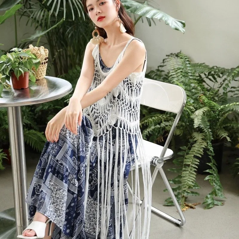 New Hollow Vest for Women Boho Tanktop Bohemian Crop Tops National Style Camisole Lady