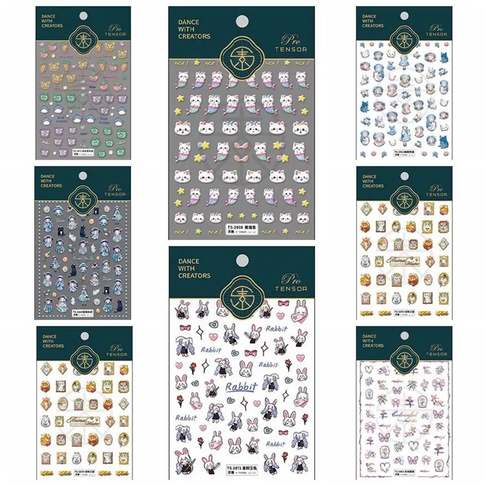 

Cartoon Nail Stickers Cute Bear Rabbit Nail Decoration Cat Animals Nail Accessories Gift