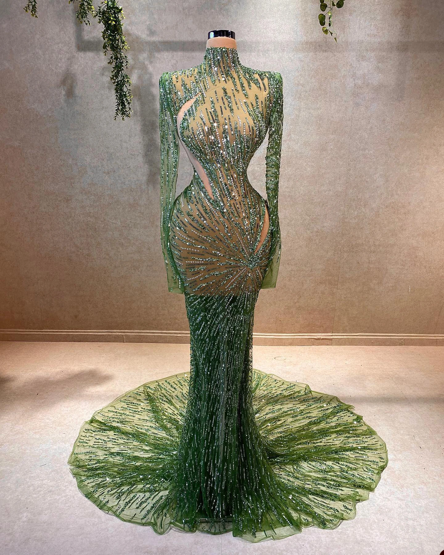 Vestidos sirena de un solo hombro con abertura Musgo