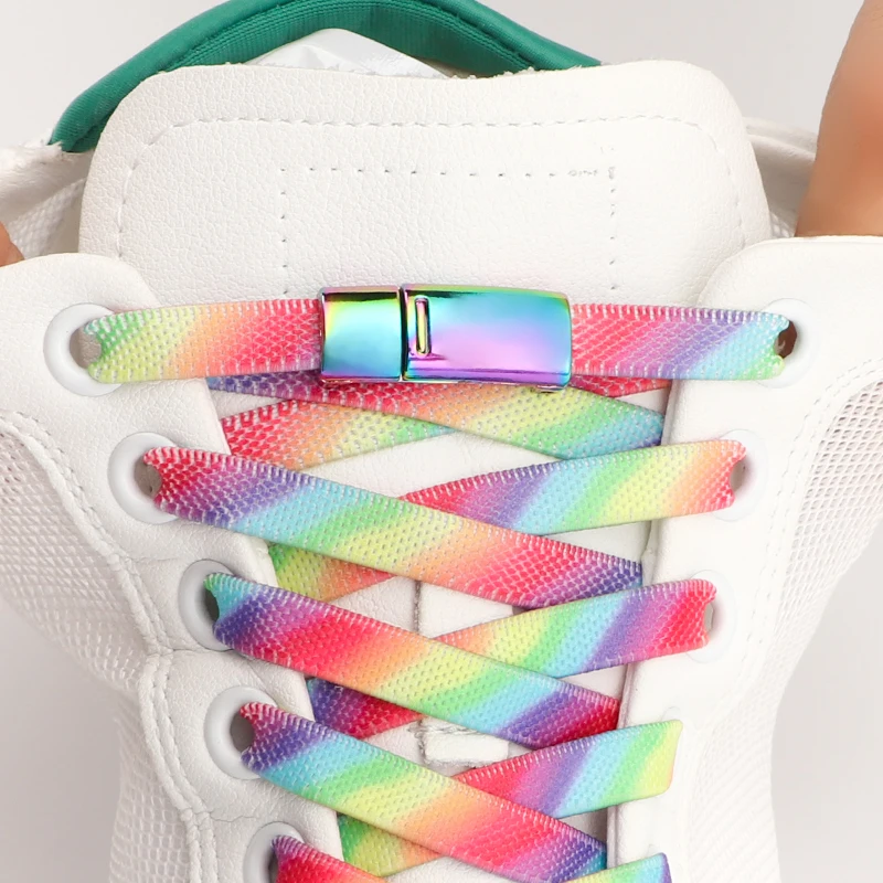 

Rainbow Elastic Sneakers Laces Magnetic Shoelaces Adults Kids 8MM Wide Flat Rubber Shoelace No Tie Shoe laces Shoe Accessories