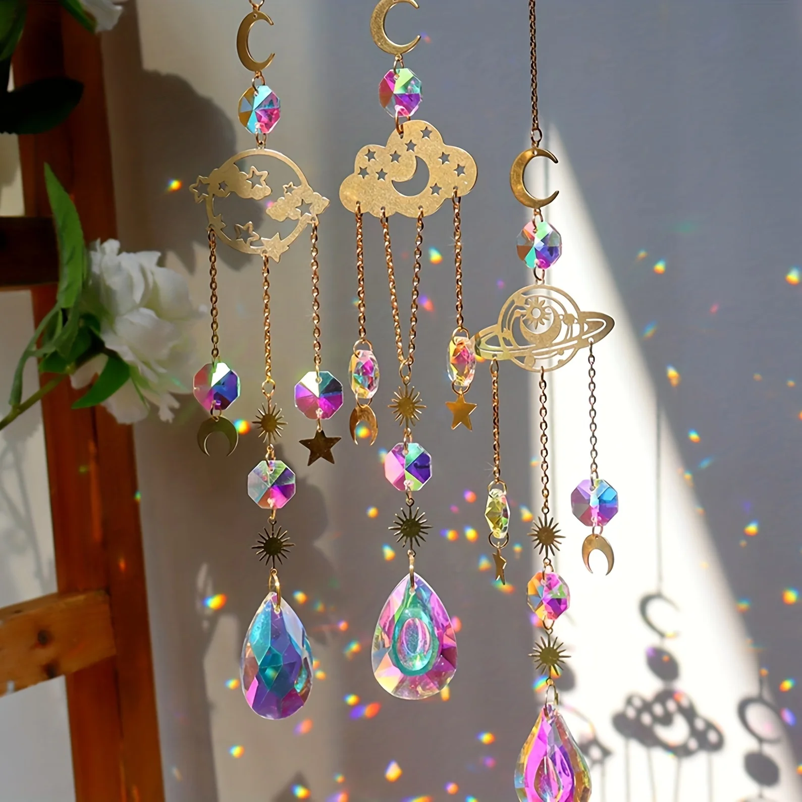 Planetary system crystal sun catcher moon star gardening crystal party holiday decorations pendant sun catcher crystal pendant sun catchers window ornament 1pc