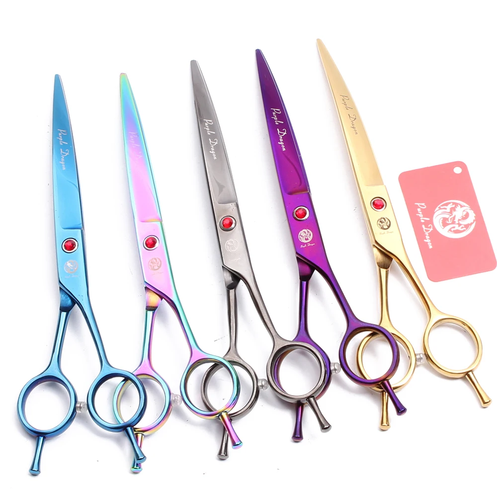 Purple Dragon Dog Grooming Scissors 6.5" 7" Stainless Up Curved Scissors Professional Pet Shears Chunker Thinning Z3002 dog grooming scissors