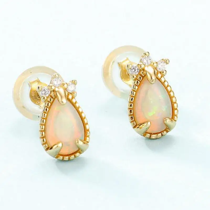 

Women Opal Earring S925 Sterling Silver 10k Gold Plated Zircon Opal Water Drop Stud Earrings Natural Gemstone Fine Jewelry Gifts