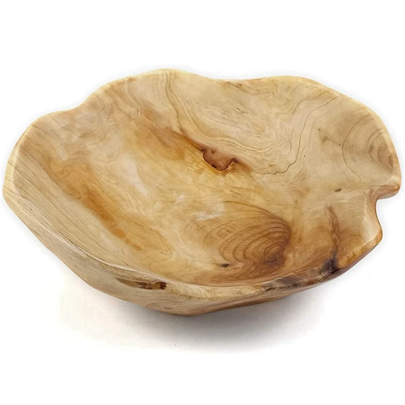 2X Wooden Fruit Salad Serving Bowl Hand-Carved Root Bowls Creative Living Room Real Wood Candy Bowl 15-19Cm