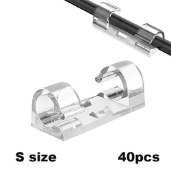Self - Adhesive Cable Management Clips - Strong Hold Wire Organizer and Tidy Solution (20/40 Pieces) (S - 40Pcs - Clear)