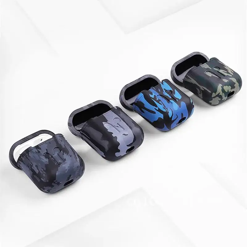 

Camouflage Army Silicone Shockproof Protection Cover Carabiner Men Cover Funda For Airpods 2 1 Case Strap - Airpods Case Army C