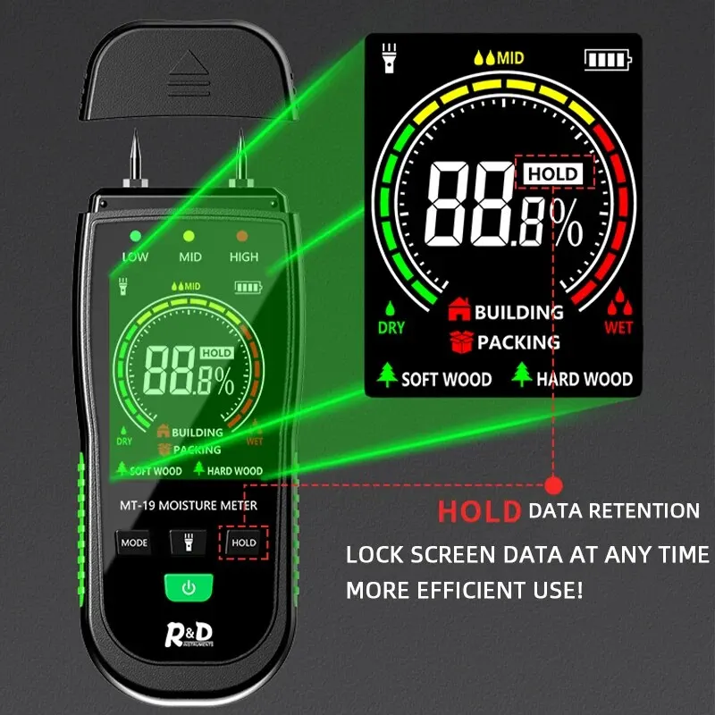 Description Picture 4 of item1PC MT19 Color Screen Wood Moisture Meter Wall Moisture Content Tester Paperboard Humidity Detector Cement Brick Moisture Tester