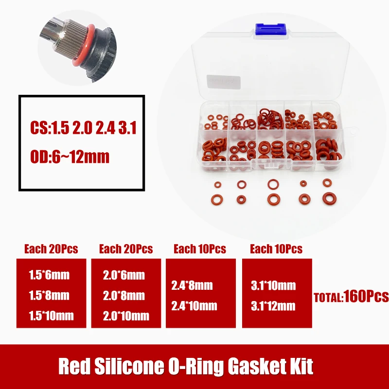 Enhanced Red Silicon O-Ring Seal Gasket Kit - Oil Resistant, High Temperature Washer