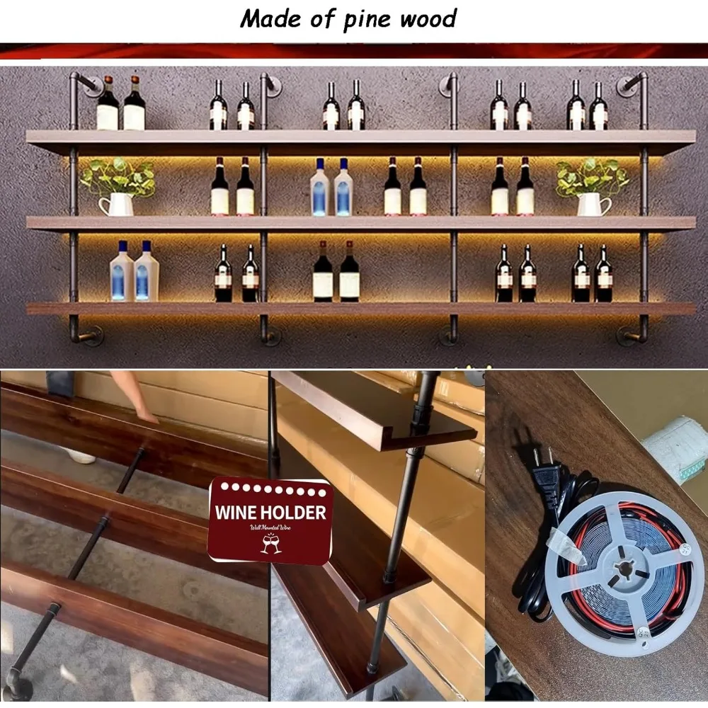LED Wall-Mounted Wood Wine Rack 3