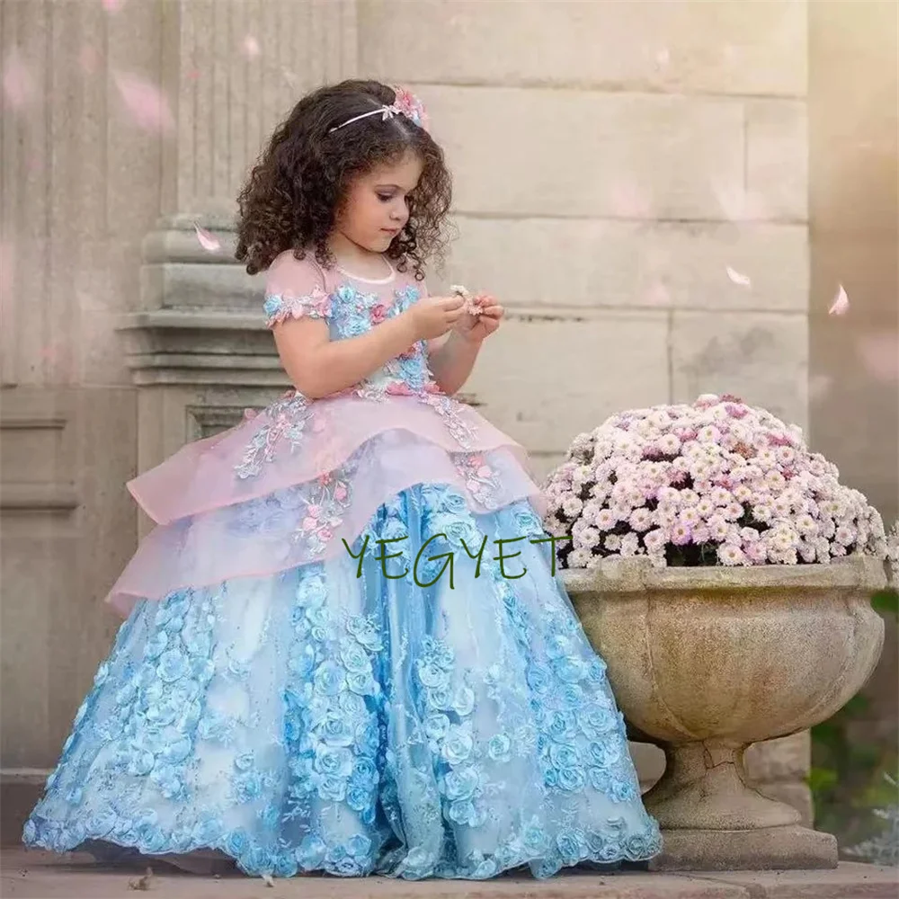 

Gorgeous Flower Girls Dresses For Wedding 2023 Princess Long Sleeves Sequined Appliques Kids Birthday Party First Communion Gown