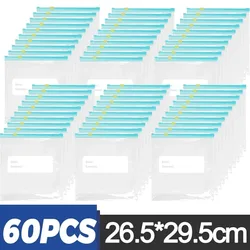 Clear Reusable Zip Seal Bags for Food Storage and Freshness (Large - 60pcs)