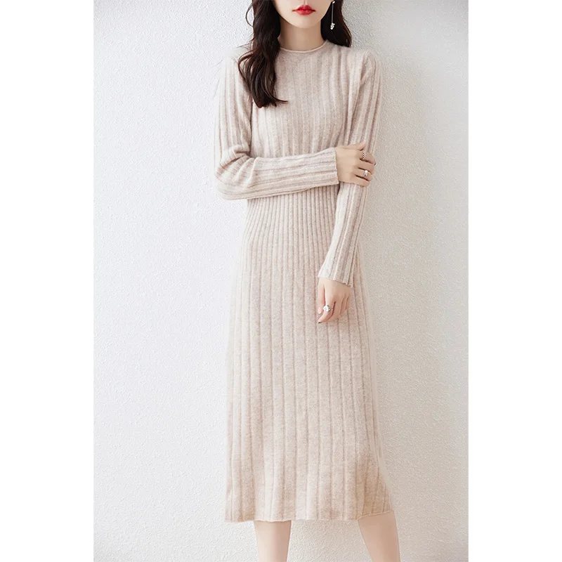 vestidos para mujer elegantes y bonitos Hot Sale 2023 Winter New Fashion Cashmere Dresses Female O-neck  Wool Clothing DR01