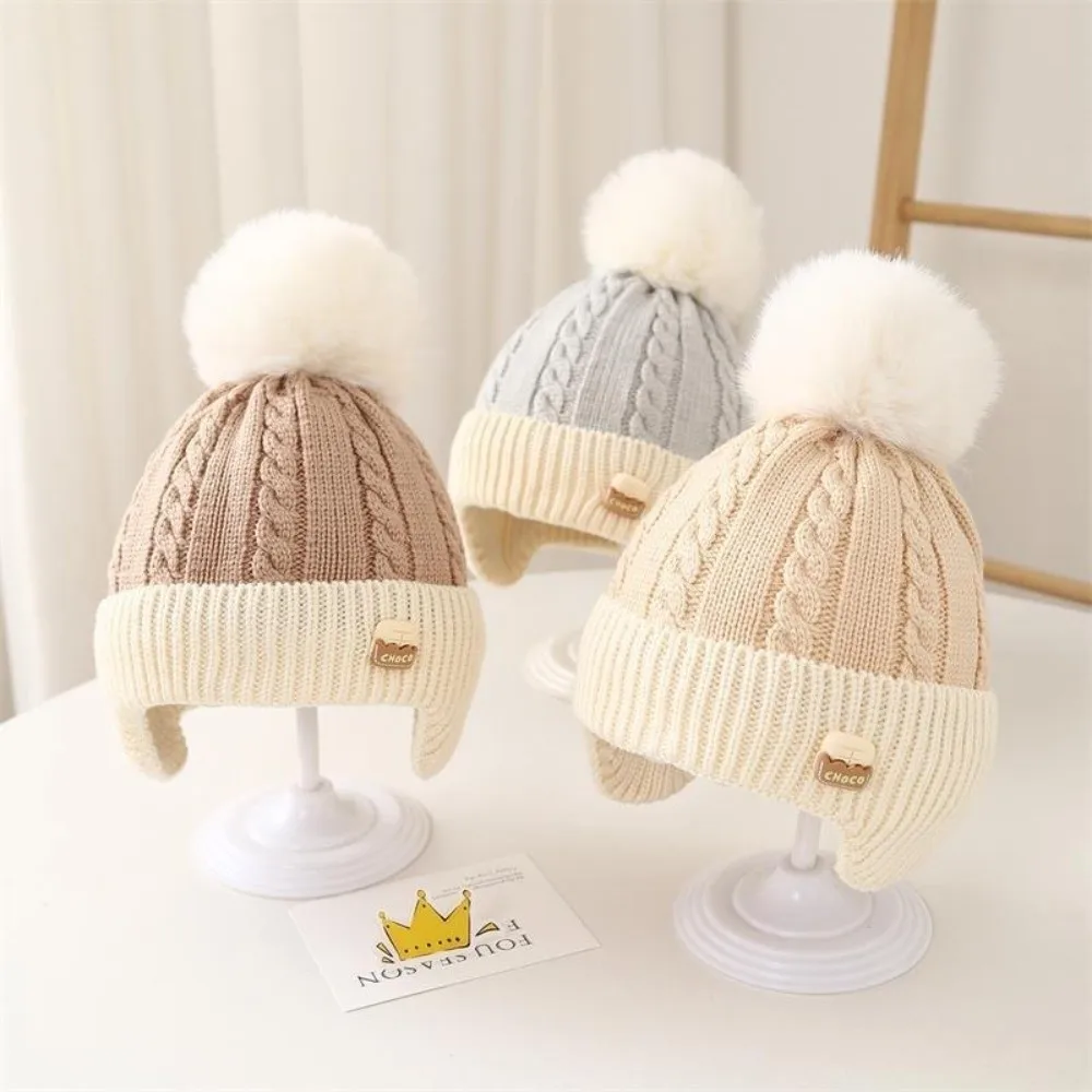 New Pompom Pullover Cap Knitted Windproof Beanie Hat Warm Coldproof Knitted Cap Autumn and Winter