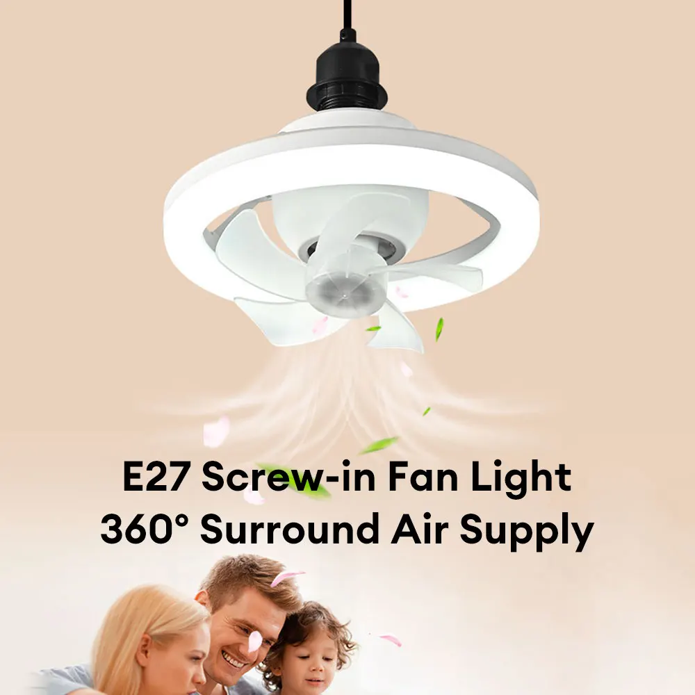 

360°Rotating 40W Ceiling Fan With Lighting Lamp E27 Base With Remote Control For Bedroom Living Home Silent 3 Speeds Ac 85V-265V