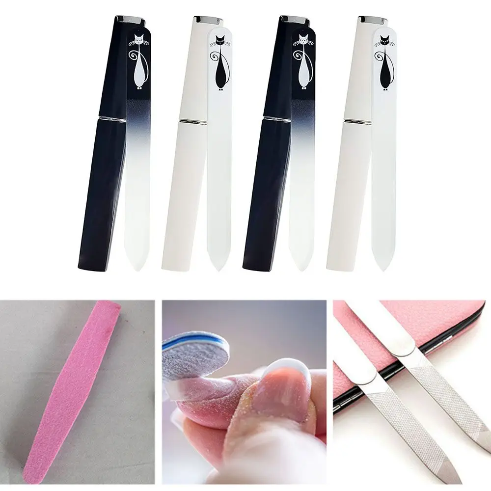 Black White Nail Salon Beauty Tools Cat Pattern Manicure Device Nail Tools Nail Art Buffer Files Nail File With Case