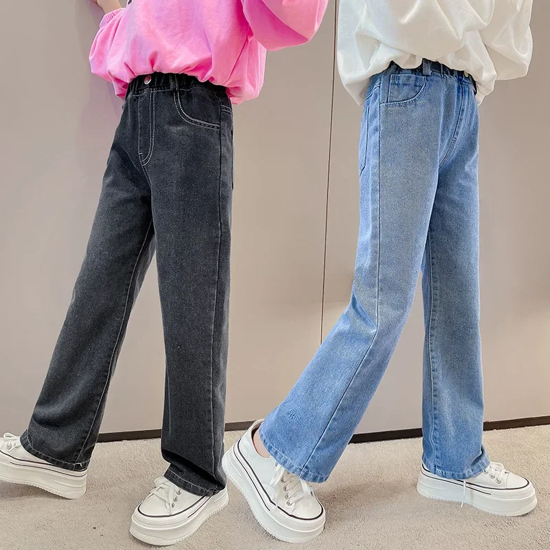 

Spring Autumn Teenager Girls Denim Pants Children Trousers New Fashion Solid Color Girls Jeans 5 6 8 10 12 14 Years Kids Clothes