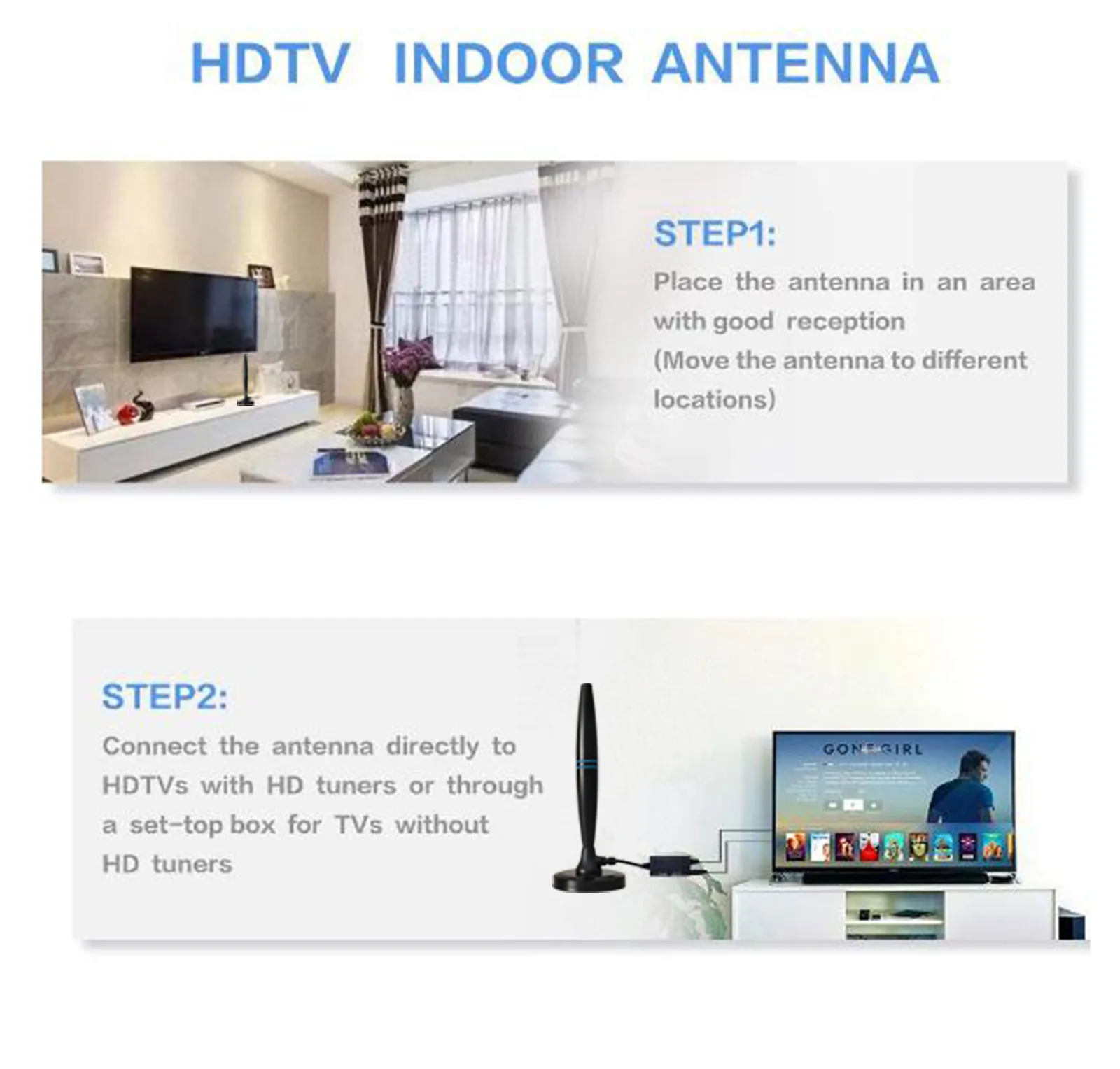 Indoor TV Antenna With Amplifier 46-862M Long Range 4K 1080P Digital HD Signal Booster DVBT2 ATSC Powerful Satellite TV Receiver - 6