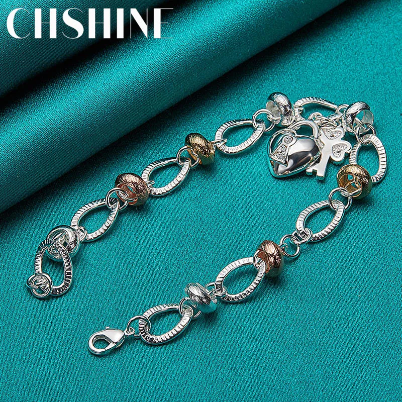 CHSHINE 925 Sterling Silver Heart Lock Clover Flower Charm Zircon Pendant Bracelet For Women Wedding Engagement Jewelry - Image 5