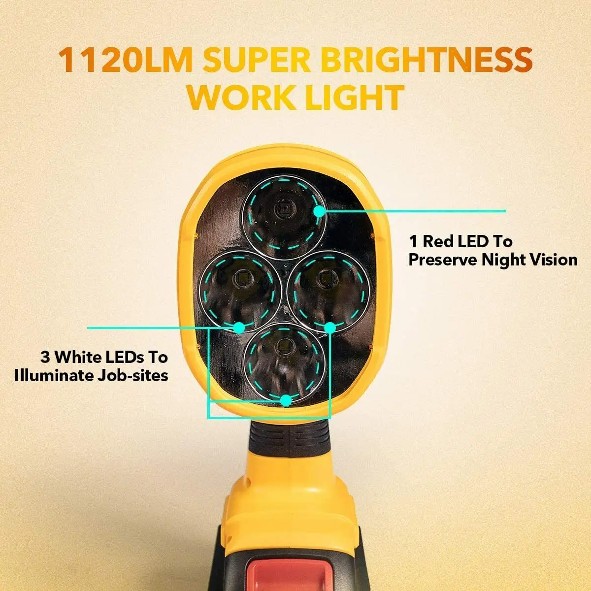 1120LM LED Work Light Flashlight 12W Spotlight For DeWalt 20V MAX Li-Ion Battery