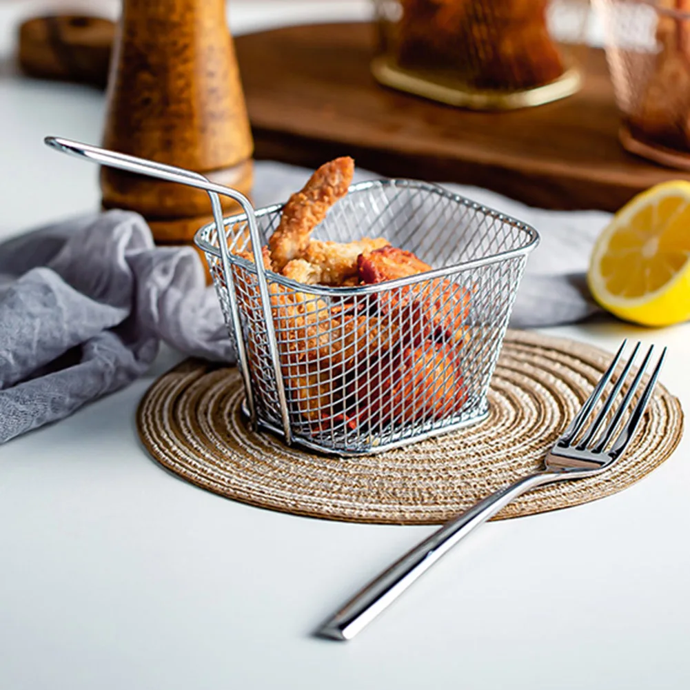 Deep Fryer Basket Food Presentation Oil Strainer Stainless Steel Cooking Skimmer Basket Square for Cooking Frying