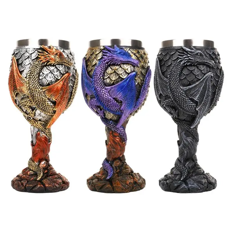 

Dragon Wine Goblet Stainless Steel Drinking Cup Medieval Wine Chalice Creative Goblets Gift For Gathering Party Decor Drinking