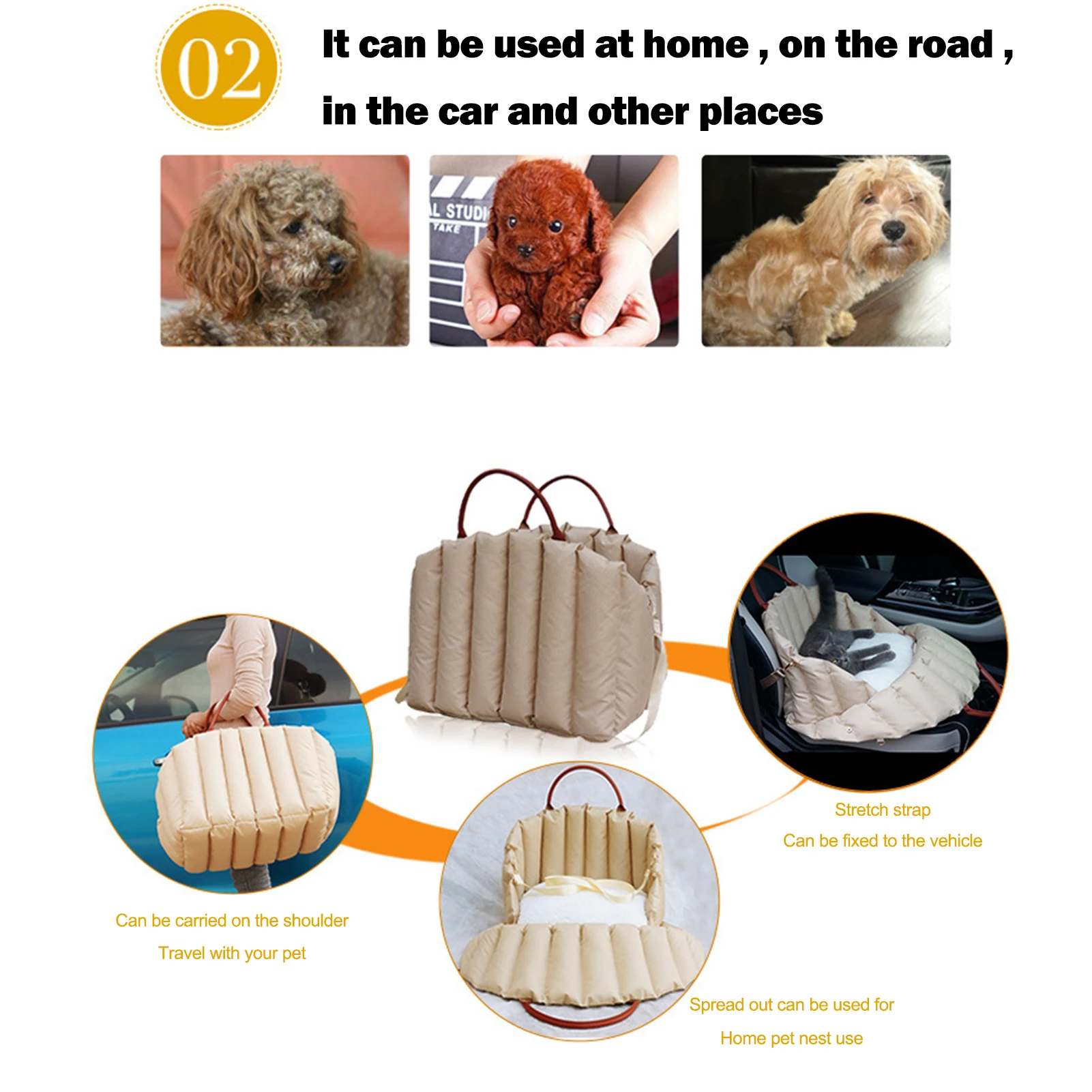 Portable pet car seat nest for small dog cat travel