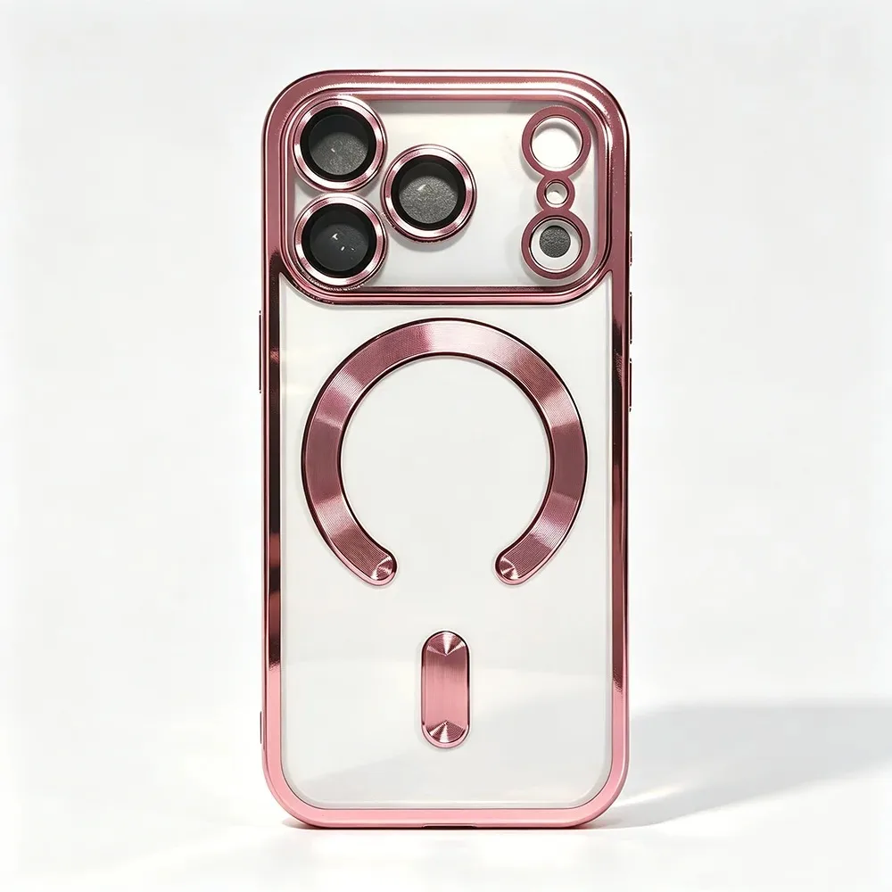 Elegant Orange Magnetic Clear Case with Wireless Charging Compatibility - Stylish Plating Soft Business Cover
