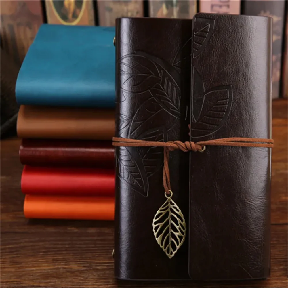 Notebook Retro Leaf Writing Journal Notebook Travel Writing Pendants Classic Embossed Vintage Leather Note Book Creative Gift Stationery
