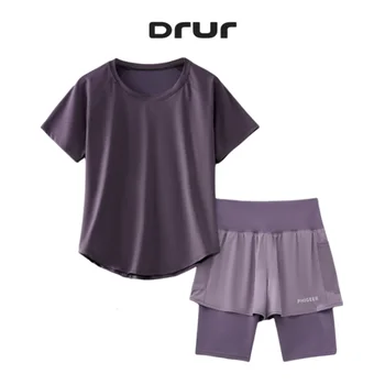 DRUR Summer Running Set Loose Breathable Quick Dry Sweat Suit Women Gym Workout Outfit 2 Piece Sportswear Tracksuit  Activewear 1