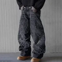 Hommes Baggy Esthétique Streetwear Jeans Mâle Rétro Mode Jambe Large Denim Pantalon Graphique Brodé Designer Hip Pop Denim Pantalon 1