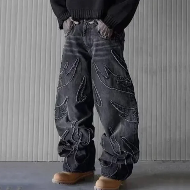 Hommes Baggy Esthétique Streetwear Jeans Mâle Rétro Mode Jambe Large Denim Pantalon Graphique Brodé Designer Hip Pop Denim Pantalon 1