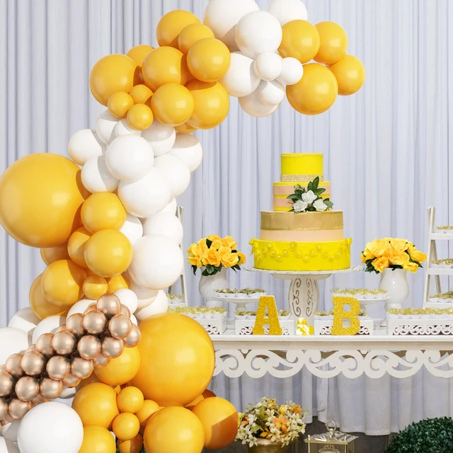 Kit de guirxiété de ballons en arc, décorations de fête, jaune citron,  blanc métallique, champagne, or, mariage, anniversaire, baby shower,  patients, 110 pièces - AliExpress