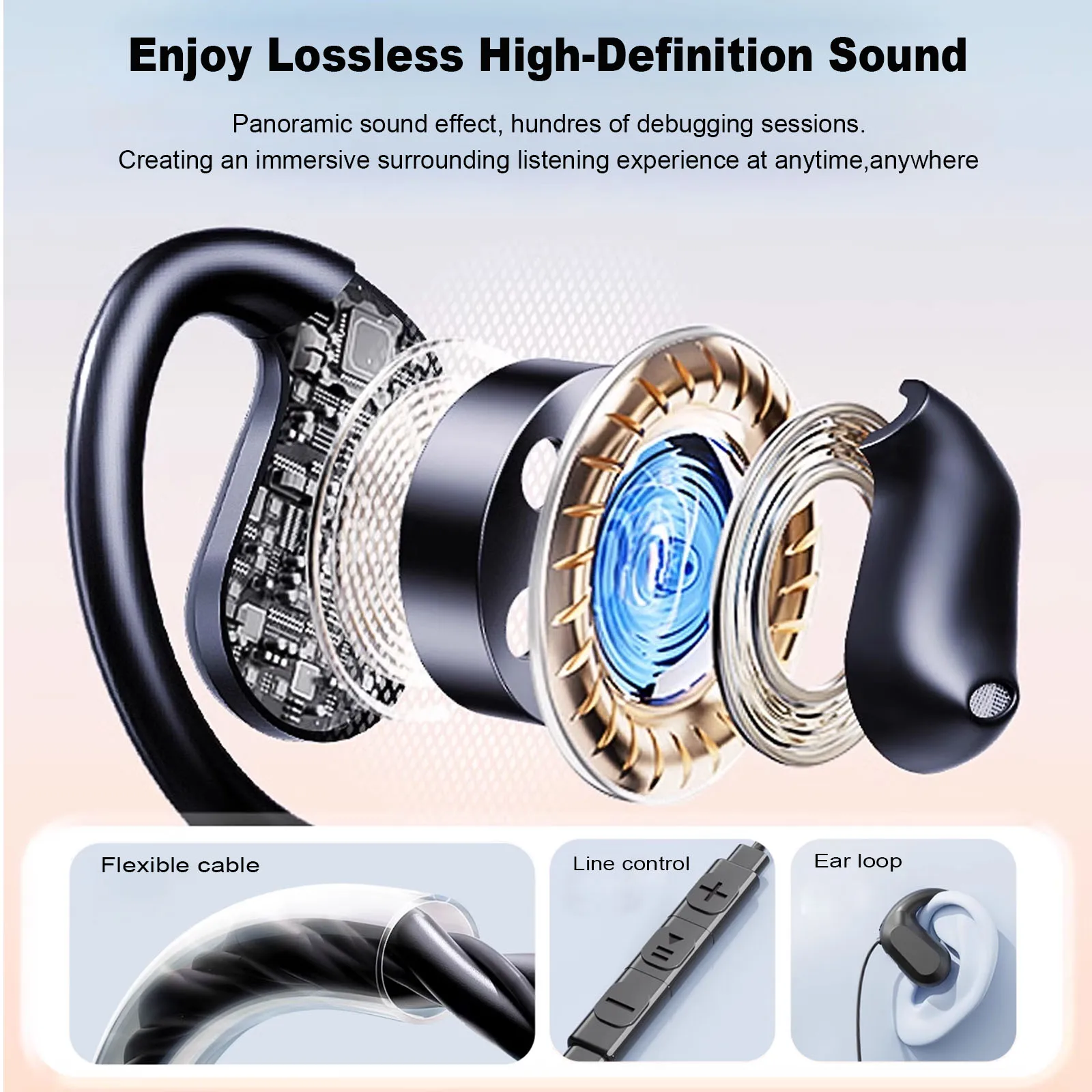 Open Ear Wired Headphones 3.5mm/Type-C  Air Conduction Earphones Not in Ear Sports Headset with Microphone for Running Learning