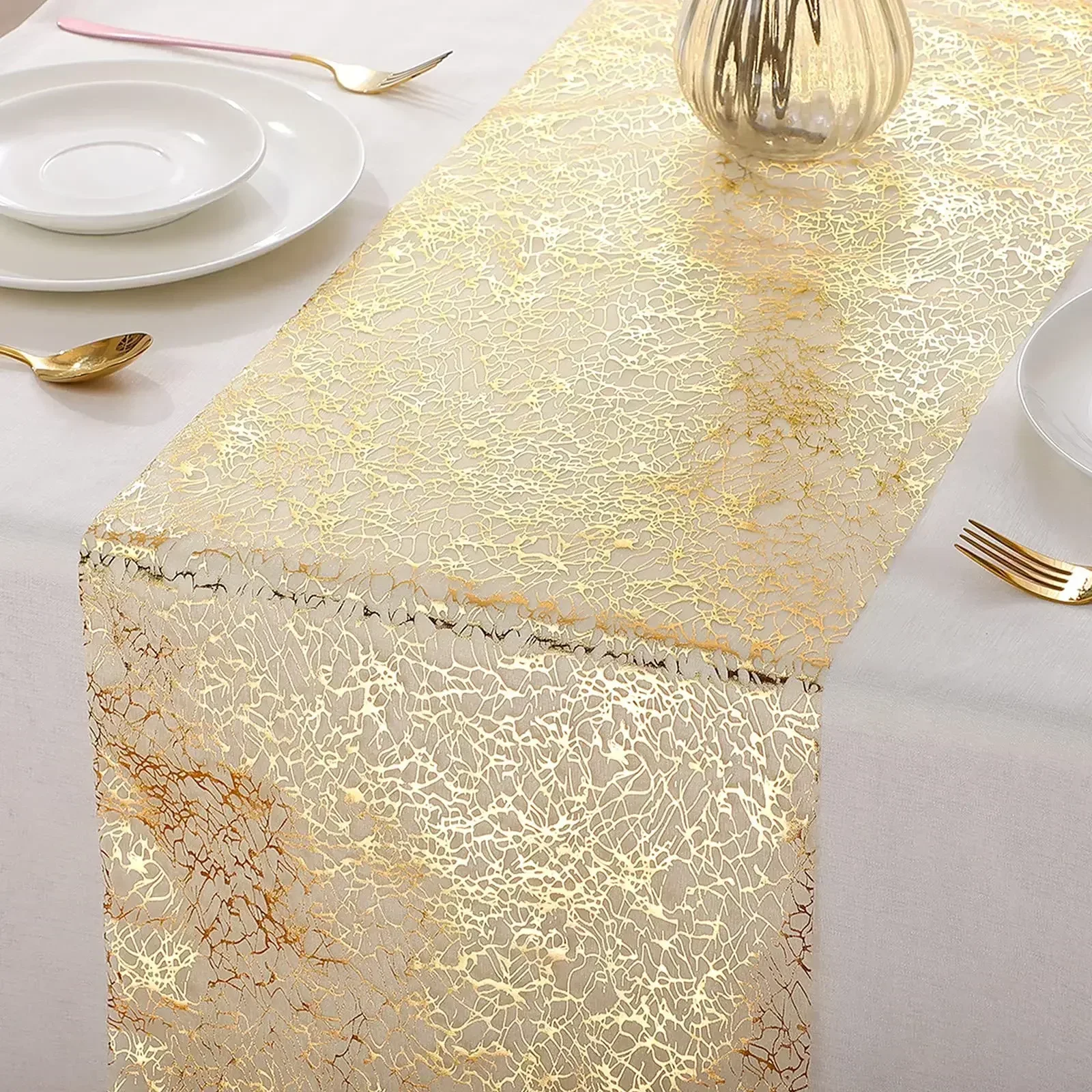 30x500cm Gold Table Runner Metallic Glitter Table Cloths Runner Metallic Roll Rectangle for Birthday Wedding Home Table Decor 2