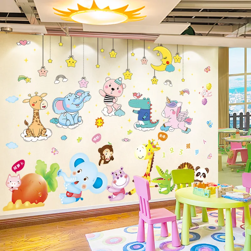 

Animals Wall Stickers DIY Giraffe Elephant Bear Wall Decals for Kids Rooms Baby Bedroom Kindergarten Nursery Home Decoration