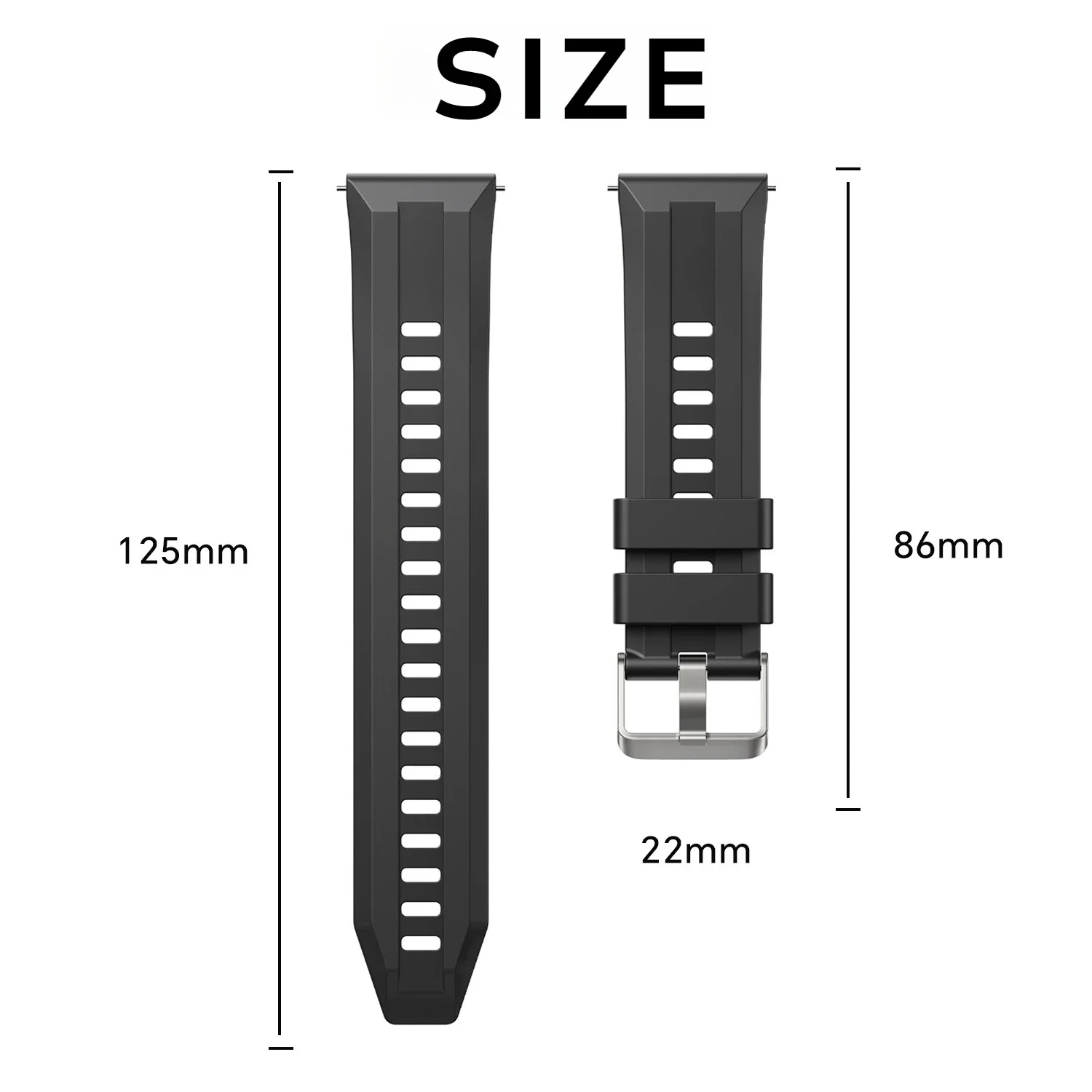 Silicone Watch Band - 22mm Adjustable Strap