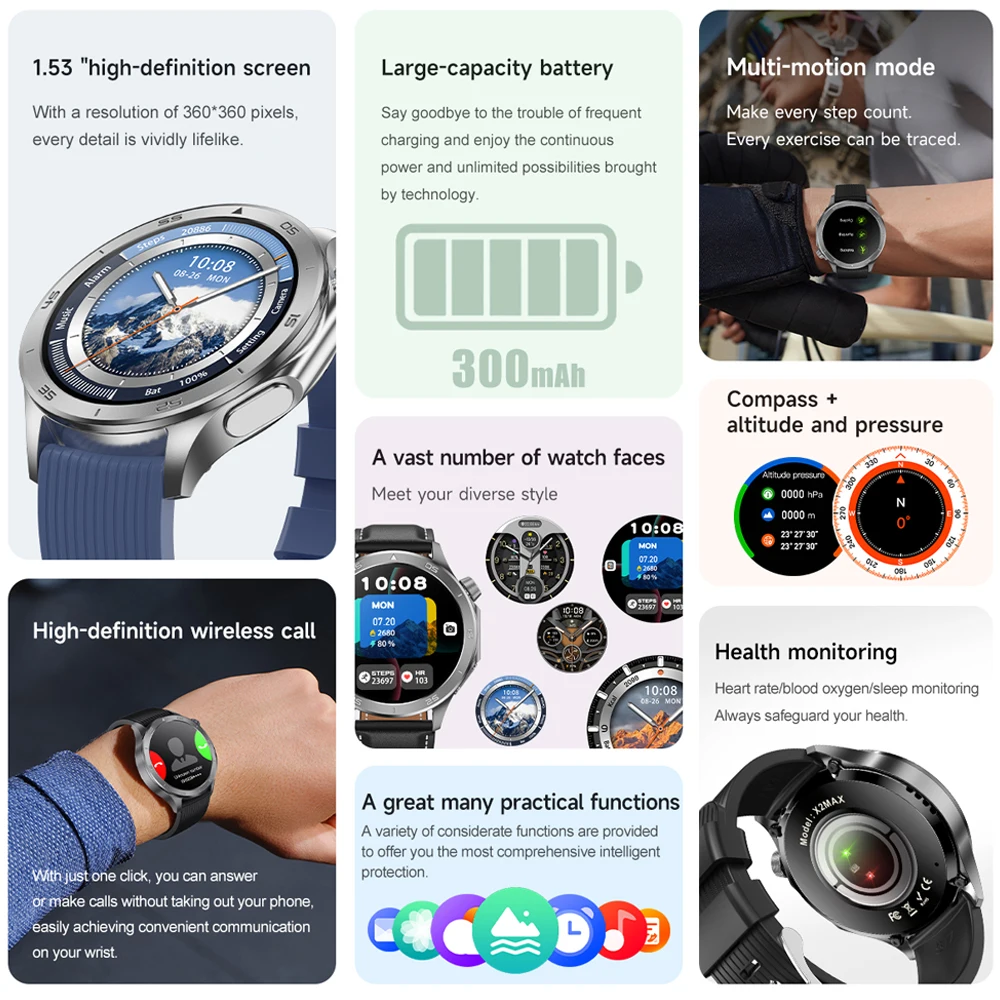 For OPPO Watch X2 GPS Sport Smart Watch Men 360*360 HD Screen Compass Altitude Fitness Tracker Heart rate BT Call Man Smartwatch - Image 2