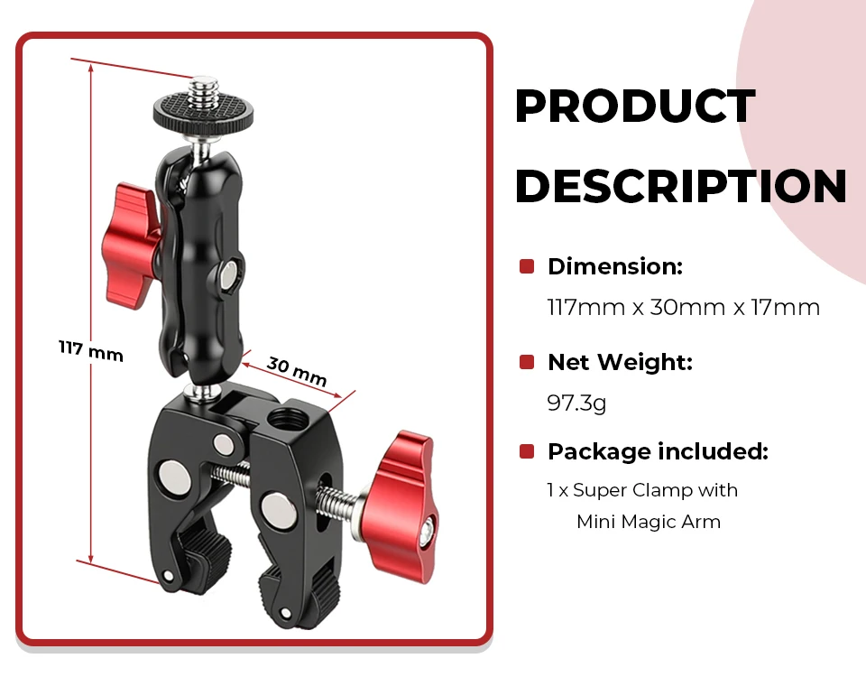 Super Clamp Camera Clamp Mount Monitor 360° Ballhead Magic Arm Ball Head Adapter