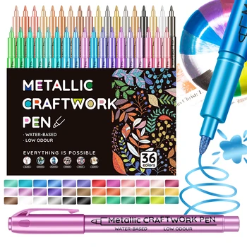 36 pennarelli a vernice metallica a colori, penne a vernice acrilica per legno, tela, pietra, roccia, pittura, superfici in vetroceramica, artigianato fai da te