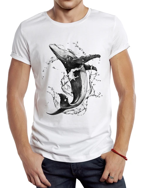 TEEHUB Herren T-Shirt mit Retro-Hai-Motiv, Grafik, Ozean, Fisch, Sport, Stoff, Vintage, Wasser, Wal, Casual Tops, Hipster-T-Shirt_voghion.com