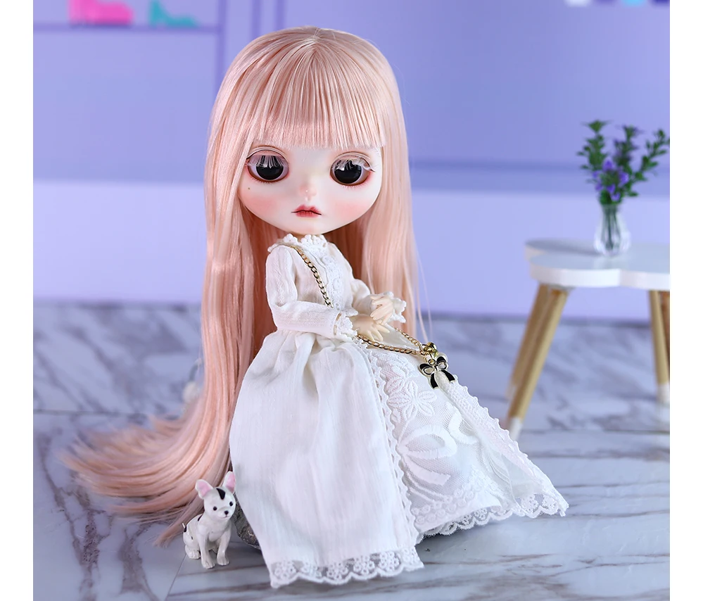 Sara - Premium Custom Neo Blythe Κούκλα με ροζ μαλλιά, λευκό δέρμα και ματ χαριτωμένο πρόσωπο 10