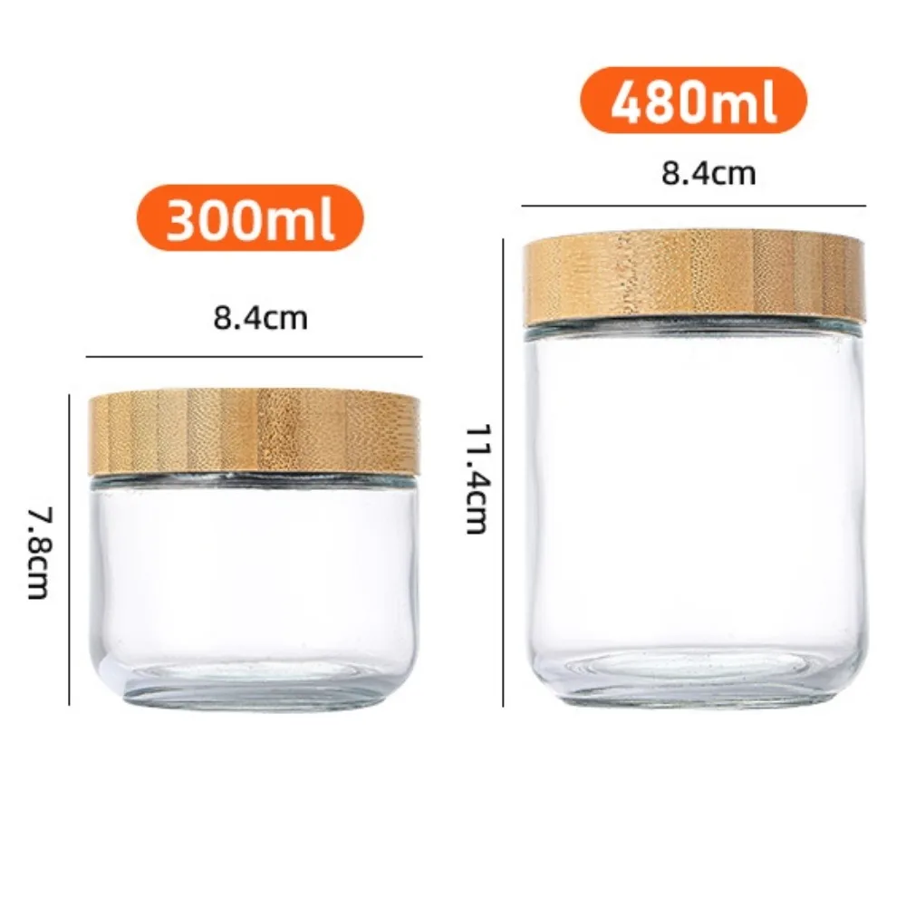 New Wooden Lids Overnight Oats Containers Airtight Cover Food Storage Tools Glass Jars Wide Mouth Meal Prep Jars for Salad Chia 6