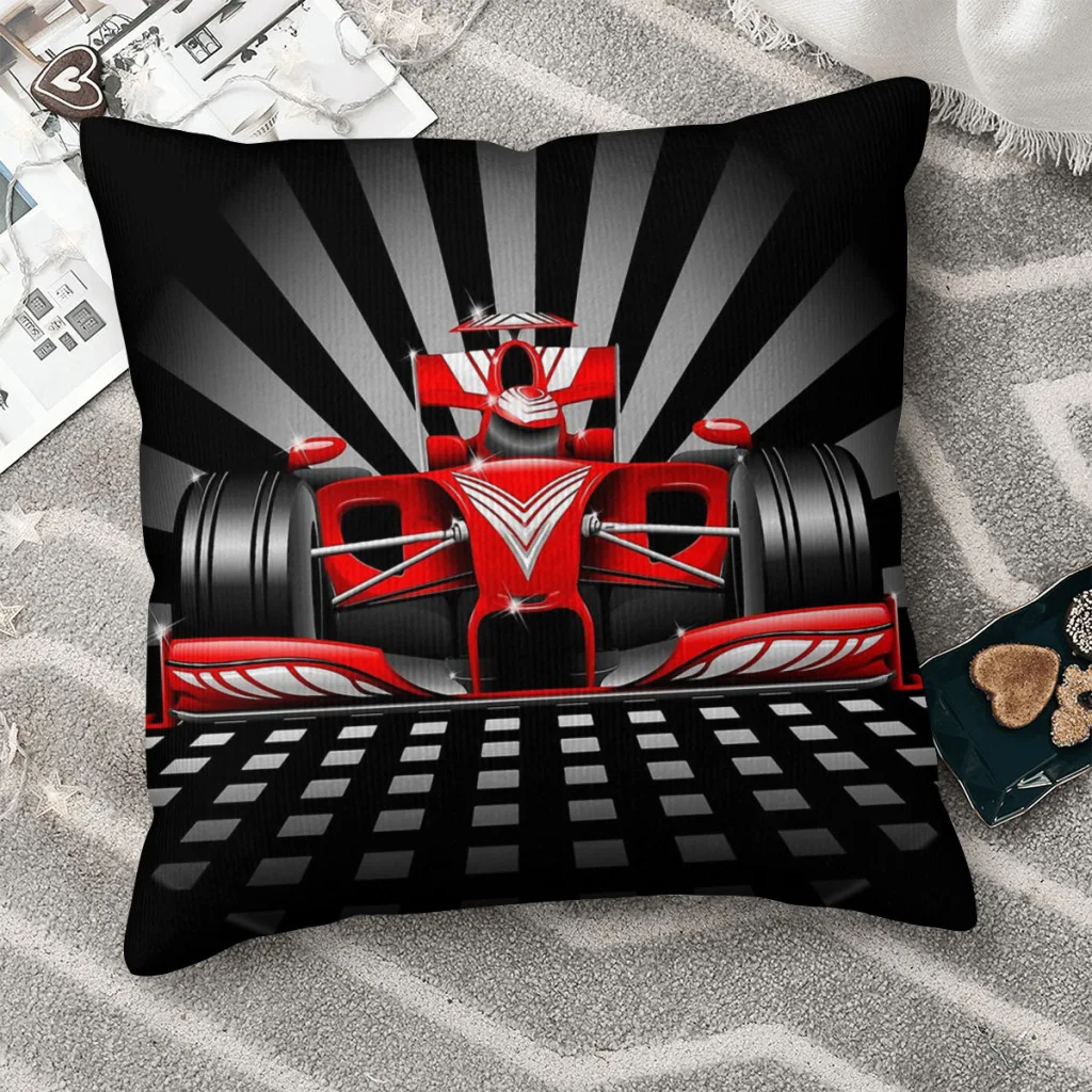 

Red Car Throw Pillow Case F1 Car Racing Backpack Coussin Covers DIY Printed Washable Chair Decor