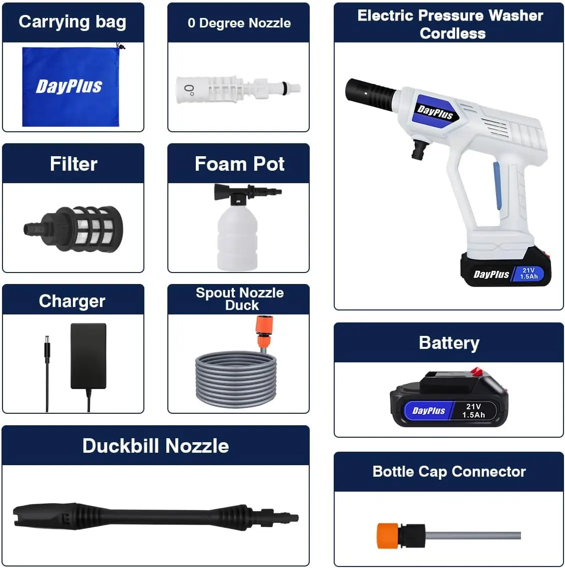 DayPlus Electric High Pressure Washer Rechargeable Car Wash Gun Cordless Electric Water Gun Foam Machine for Makita 24V Battery 4