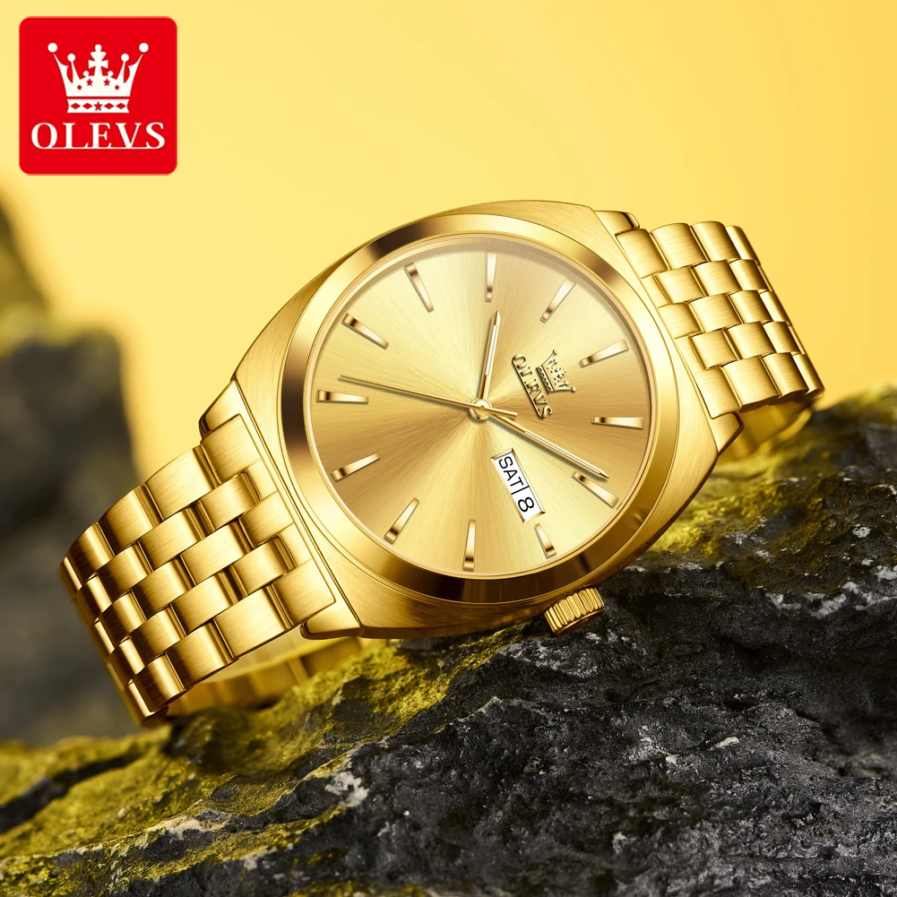 OLEVS 6730 Luxury Men's Watch Simple Dual Calendar Automatic Watch For Men Tonneau Mechanical Business Wristwatch 30M Waterproof