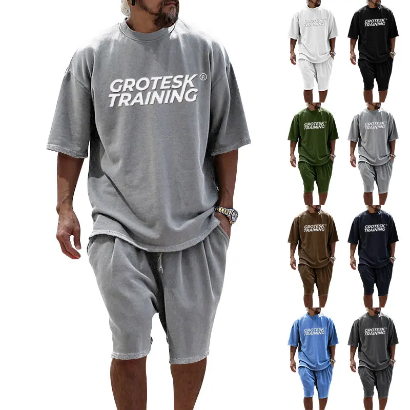 Men's New Fashion Suit Japan And South Korea Style Loose Version Of Casual Men Clothing Short Sleeve T-shirt And Shorts Two Sets
