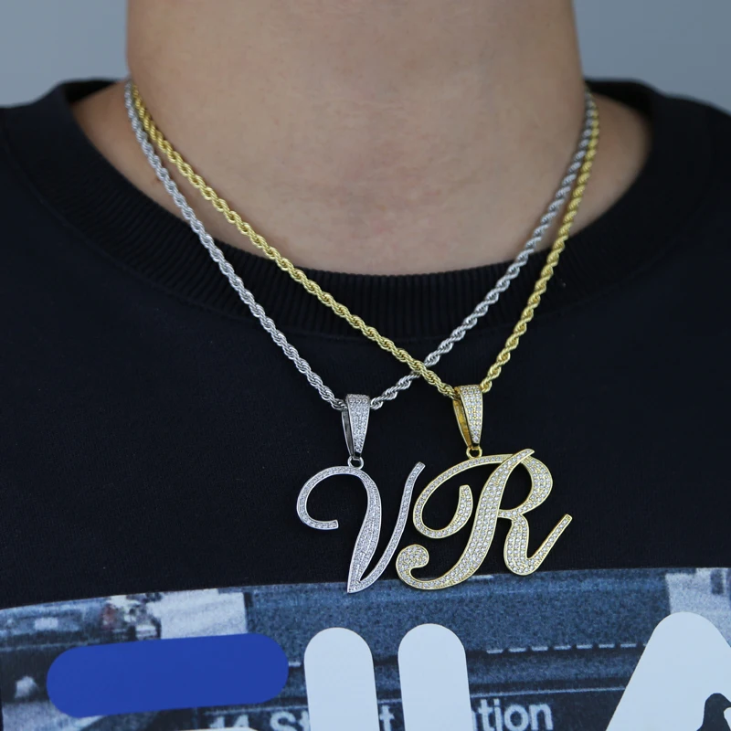 2024 New A-Z Cursive Letters Diy Name Pendant Necklace Iced