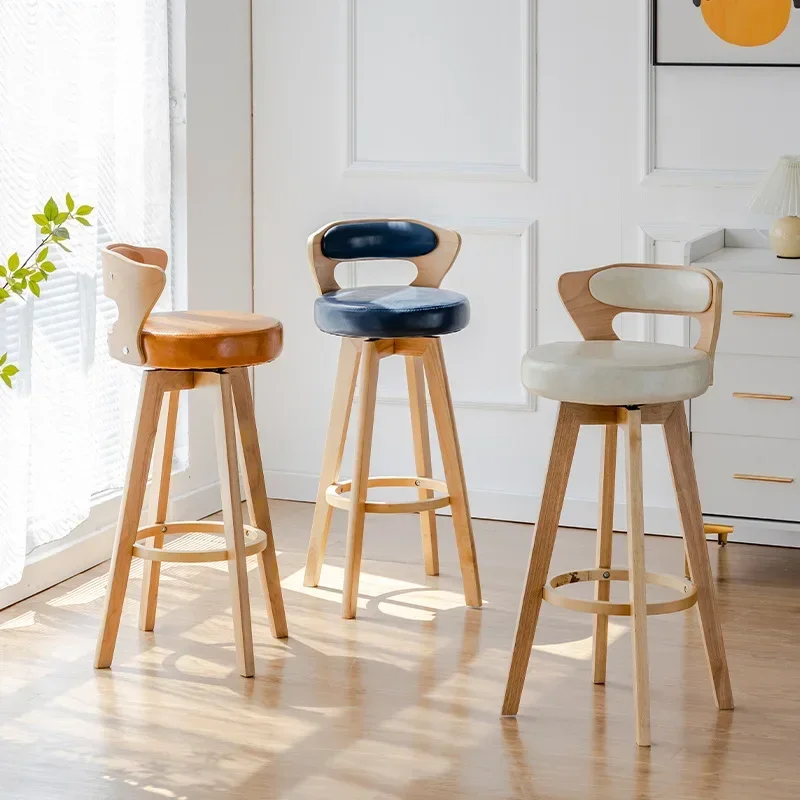 Bar Chairs Rotating Retro Back High Stool American Solid Wood For VIP Customer
