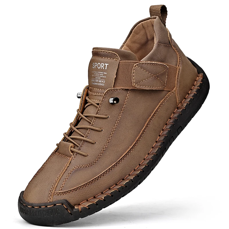 Hand-stitched Leather Shoes for Men Outdoor Light Non-slip Walking Casual Shoes Men Big Size 47 48 Slip-On Driving Loafers 5